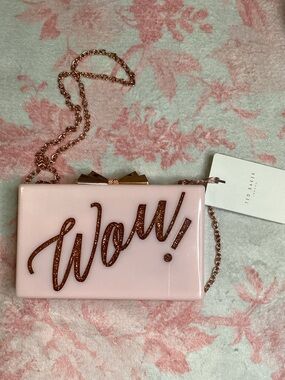 Ted Baker Pale Pink Glitter 'Wow!' Box Clutch with Rose-Gold Chain